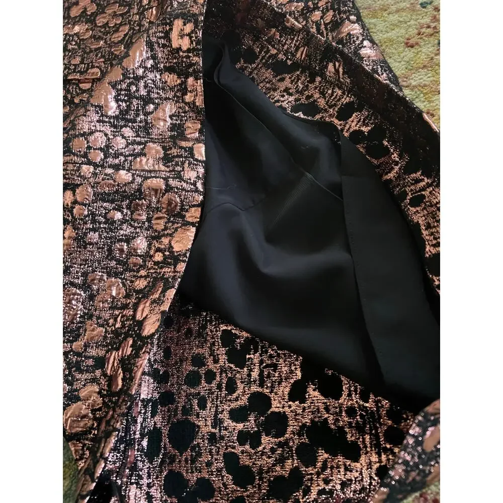 Alice + Olivia Bateau Metallic Bronze/Rose Gold Lamé Jacquard A-Line Mini Dress - Picture 10 of 14